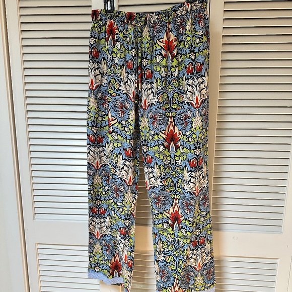 Signals Art Nouveau Print Rayon Wide Leg Elastic Waist Pants Crochet Trim Medium - Picture 1 of 16